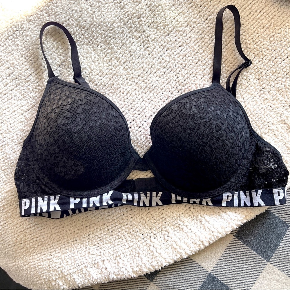 PINK Victoria's Secret Black Leopard Print Bra